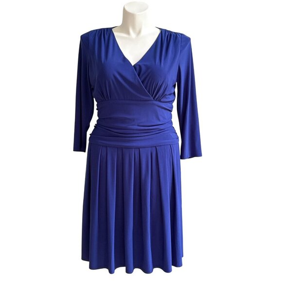 Eliza J NWT Faux Wrap Dress, Roy Royal Blue 3/4- Sleeves Women's Size 16 - Picture 1 of 9
